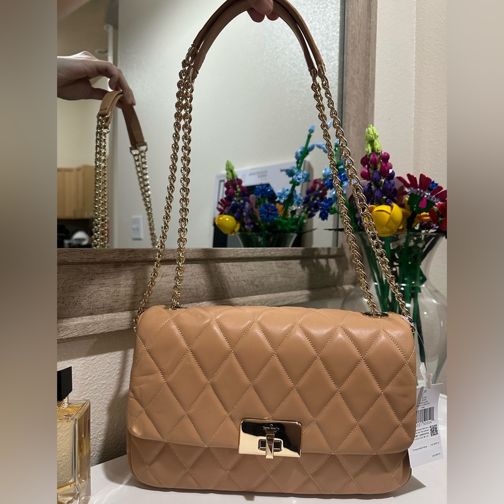 Kate Spade Tan and Gold Quilted Shoulder Bag - Picture 3 of 8